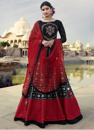 Black and Red Jacquard Dangler Readymade Floor Length Long Trendy Gown