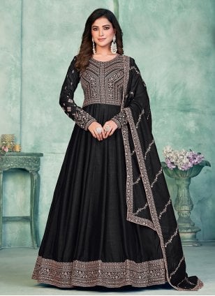 Black Art Silk Embroidered Salwar suit
