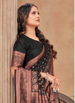 Black Banarasi Silk Border Trendy Sari