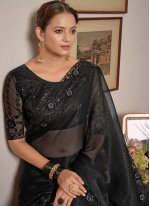 Black Chiffon Lace Classic Sari