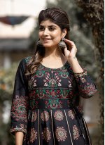 Black Cotton  Printed  Trendy Partywear Gown