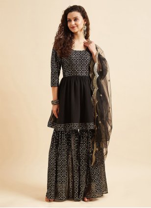 Black Georgette Bandhej Print Readymade Salwar Suits