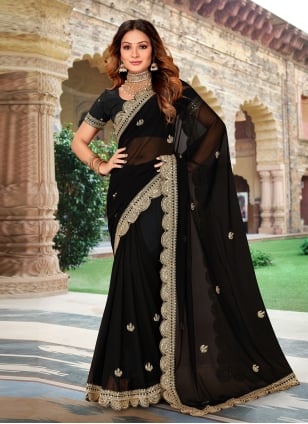 Geet Gauri Party Wear Black Fancy Printed Chiffon Saree, Size: 6.3 M, With  Blouse Piece at Rs 450 in Surat