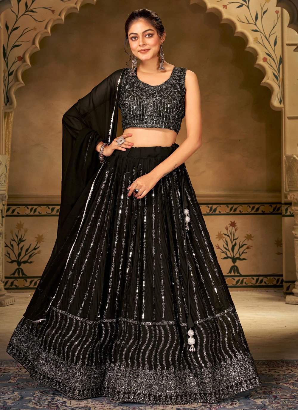 Black Banarasi Silk Lehenga Choli, Now Available as a Ready-to-wear  Ensemble in the USA With Free Shipping. - Etsy Finland