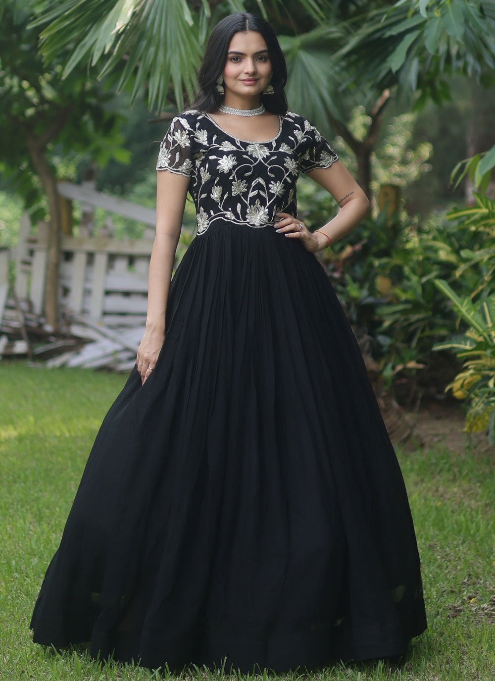 Buy Black Net Embroidered Bead Work V Neck Gown For Women by Rocky Star  Online at Aza Fashions.