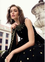 Black Georgette Embroidered Trendy Gown