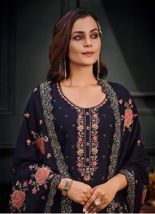 Black Georgette Embroidered Trendy Salwar Suits