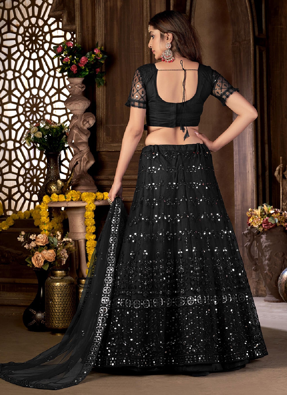 Black Net Embroidered Lehenga Choli 2724LG04