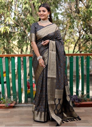 Black Patola Silk Weaving Contemporary Sari