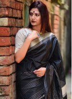 Black Raw Silk Weaving Trendy Sari