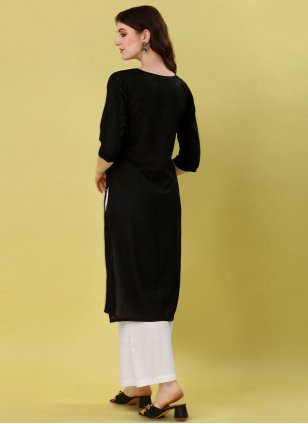 Black Rayon Embroidered Party Wear Kurti