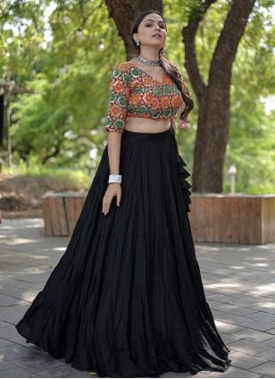 Black Rayon Plain Trendy Chaniya Choli