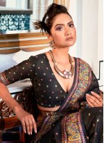 Black Satin Weaving Trendy Sari