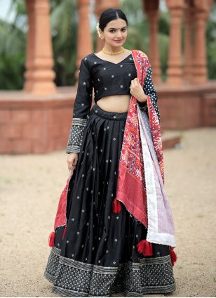 Black Designer Multi Embroideried Net Lehenga Choli With Blouse & Dupatta -  GREAT WOMAN - 3609583