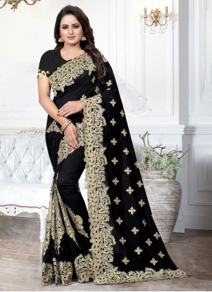 Black Silk Embroidered Classic Saree