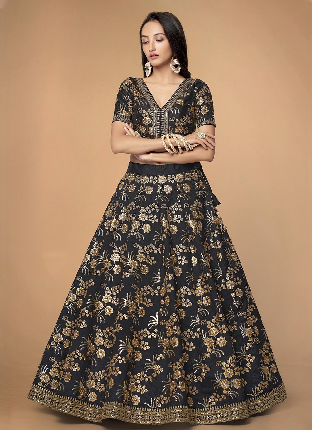 Buy Black Silver Sequence Choli with Embroidery Lehenga for Girls Online