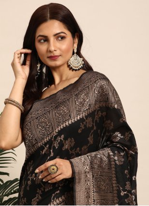 Black Silk Woven Trendy Sari