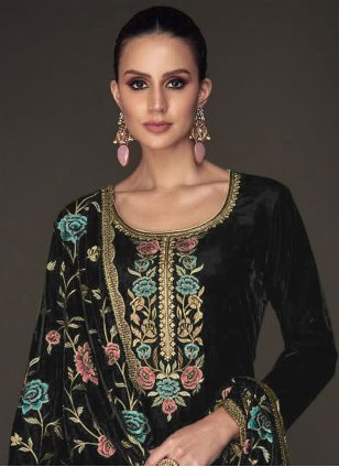 Black Velvet Embroidered Salwar suit
