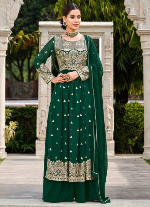 Blooming Green Sequins Palazzo Salwar Suit