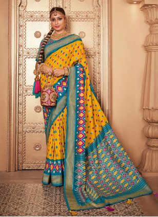 Yellow And Pink Embroidered Half N Half Saree