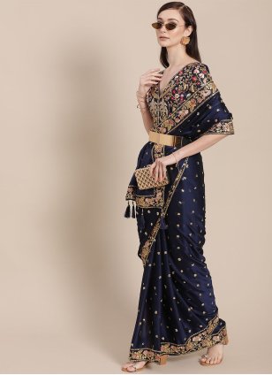 Blue Art Silk Embroidered Traditional Saree