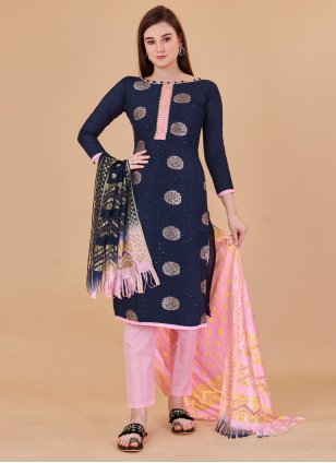 Blue Banarasi Silk Booti Salwar suit