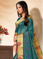Blue Banarasi Silk Embroidered Designer Sari