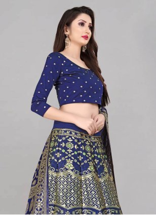 
                            Blue Banarasi Silk Jacquard Trendy Chaniya Choli