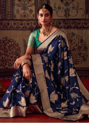 Blue Banarasi Silk Weaving Designer Saree