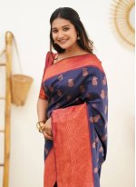 Blue Banarasi Silk Weaving Trendy Sari