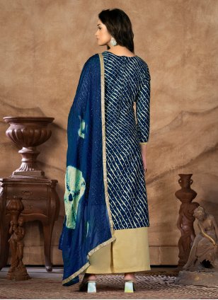 Blue Cotton  Dangler Straight Salwar Suit