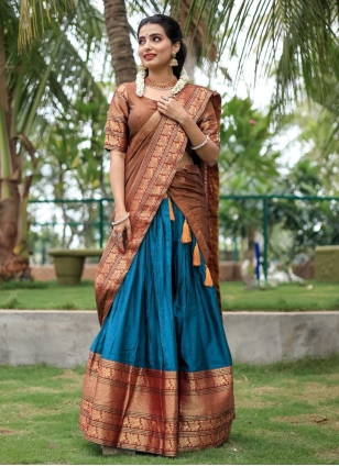 Blue Cotton  Weaving Lehenga Choli