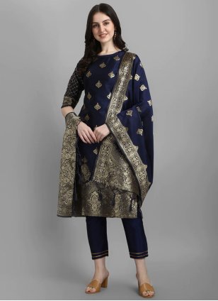 Blue Cotton  Woven Readymade Salwar Suits
