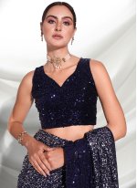 Blue Georgette Embroidered Designer Sari