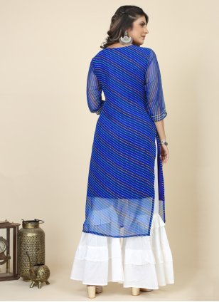 Blue Georgette Embroidered Party Wear Kurti