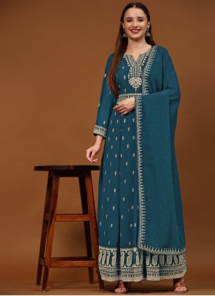 Blue Georgette Embroidered Salwar suit