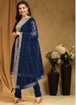 Blue Georgette Embroidered Trendy Salwar Suits