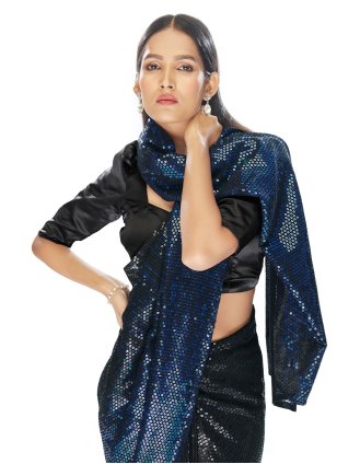Blue Georgette Sequins Contemporary Sari