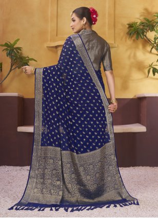 Blue Georgette Weaving Designer Saree
