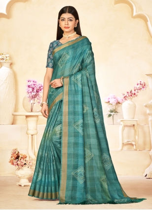 Green Linen Winter Special Saree With Blouse Piece dvz0001443 - dvanza