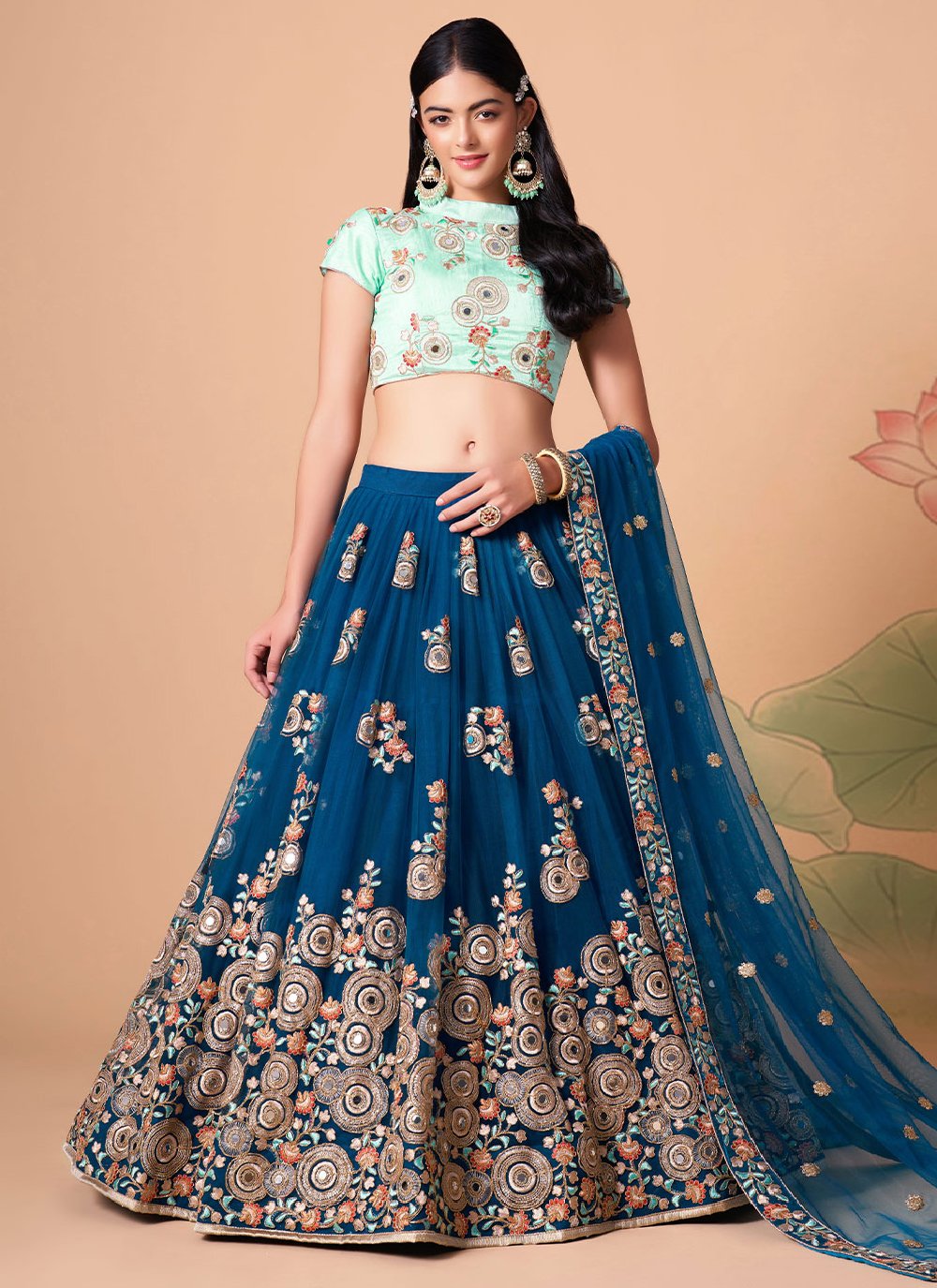 Buy Blue Heavy Embroidered Silk Wedding Lehenga Choli From Ethnic Plus