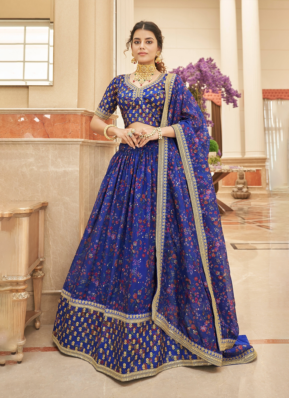 Buy Beads Work A Line Lehenga Choli Online In USA