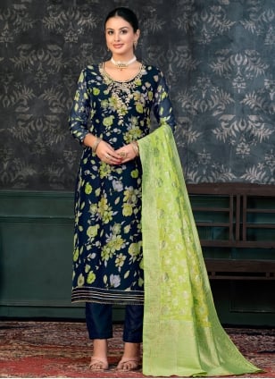 Blue Organza Hand Work Salwar suit