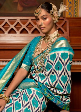 Blue Patola Silk Weaving Contemporary Sari