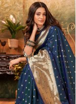 Blue Pure Silk Weaving Contemporary Sari