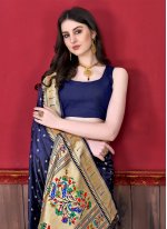 Blue Silk Border Designer Sari