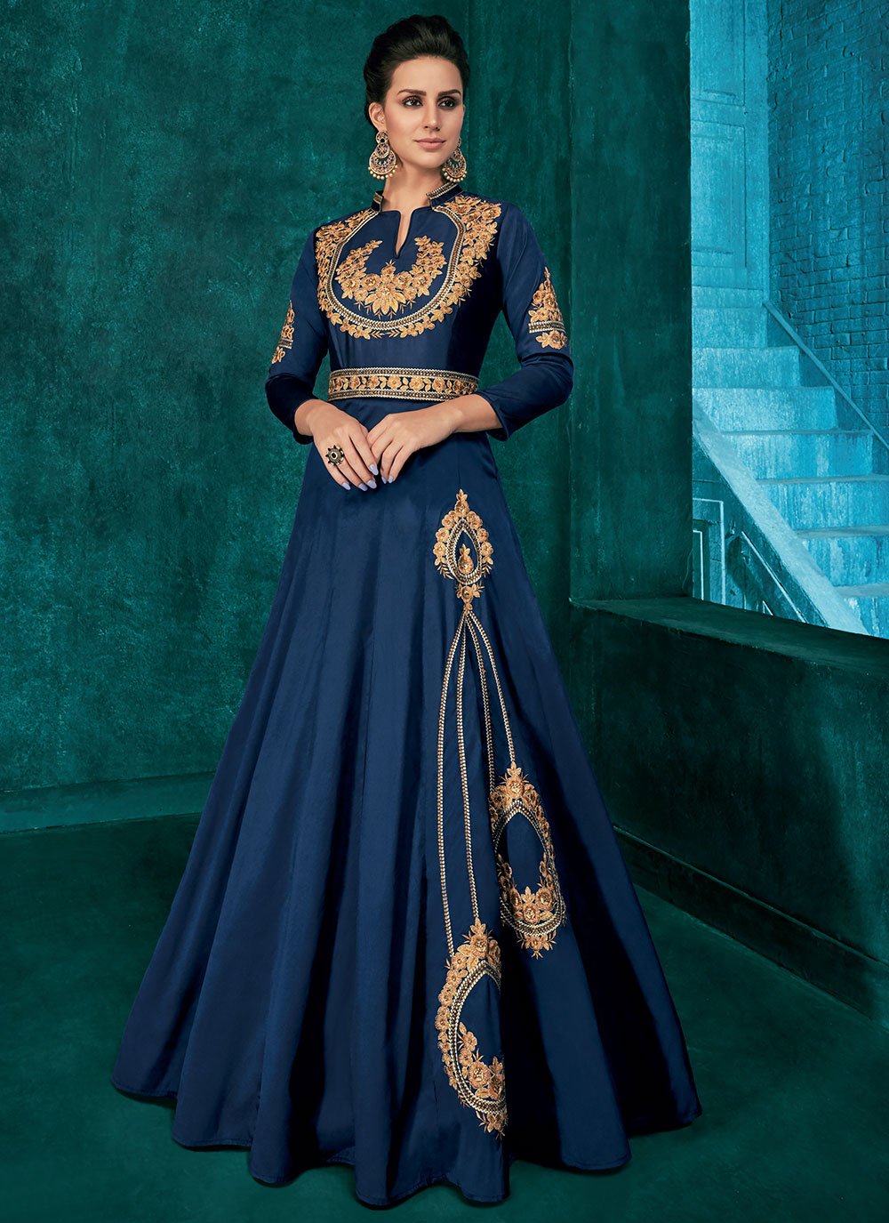 Designer Heavy Crepe Silk Amazing Gota Zari Silk Gown – Cygnus Fashion