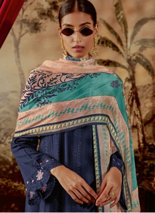 Blue Silk Embroidered Trendy Salwar Suits