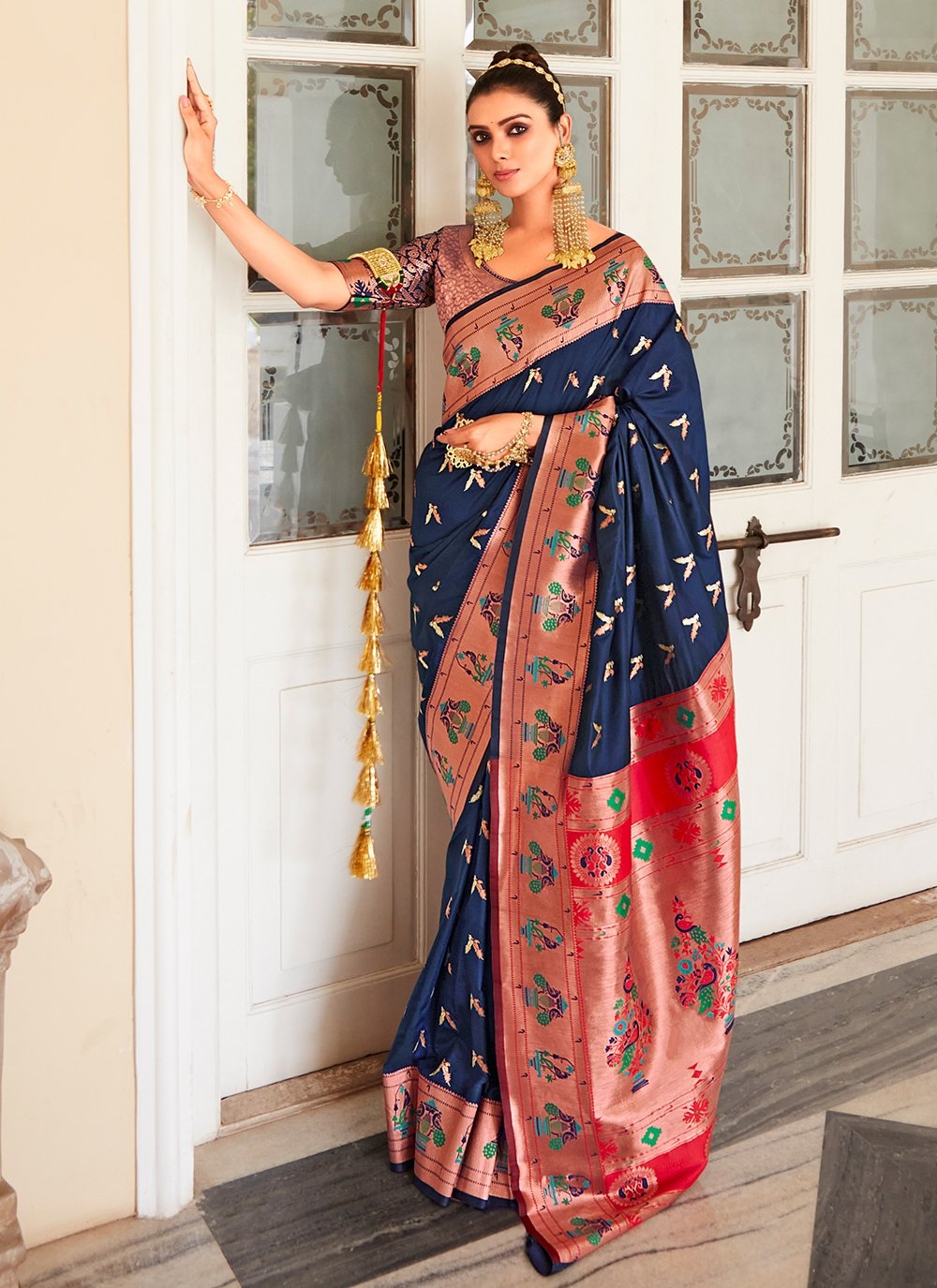 Blue Silk Jacquard Trendy Saree