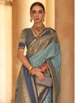 Blue Silk Patola Print Trendy Sari